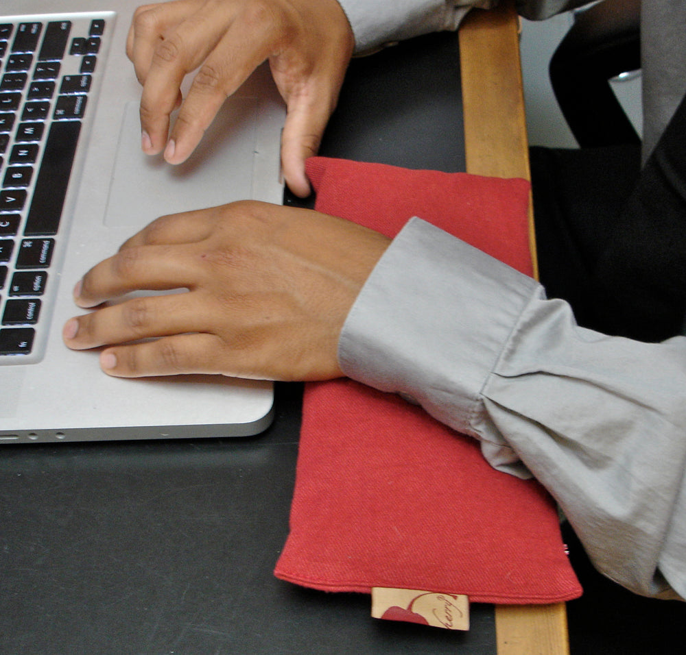 Hot Cherry Eye Pillow in Red Denim