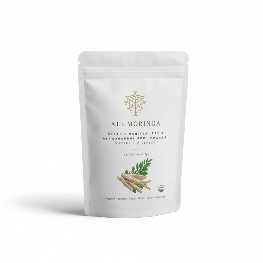 Organic Moringa & Ashwagandha Powder – Adaptogenic Superfood for Stress & Energy 4oz USDA Organic, Non-GMO