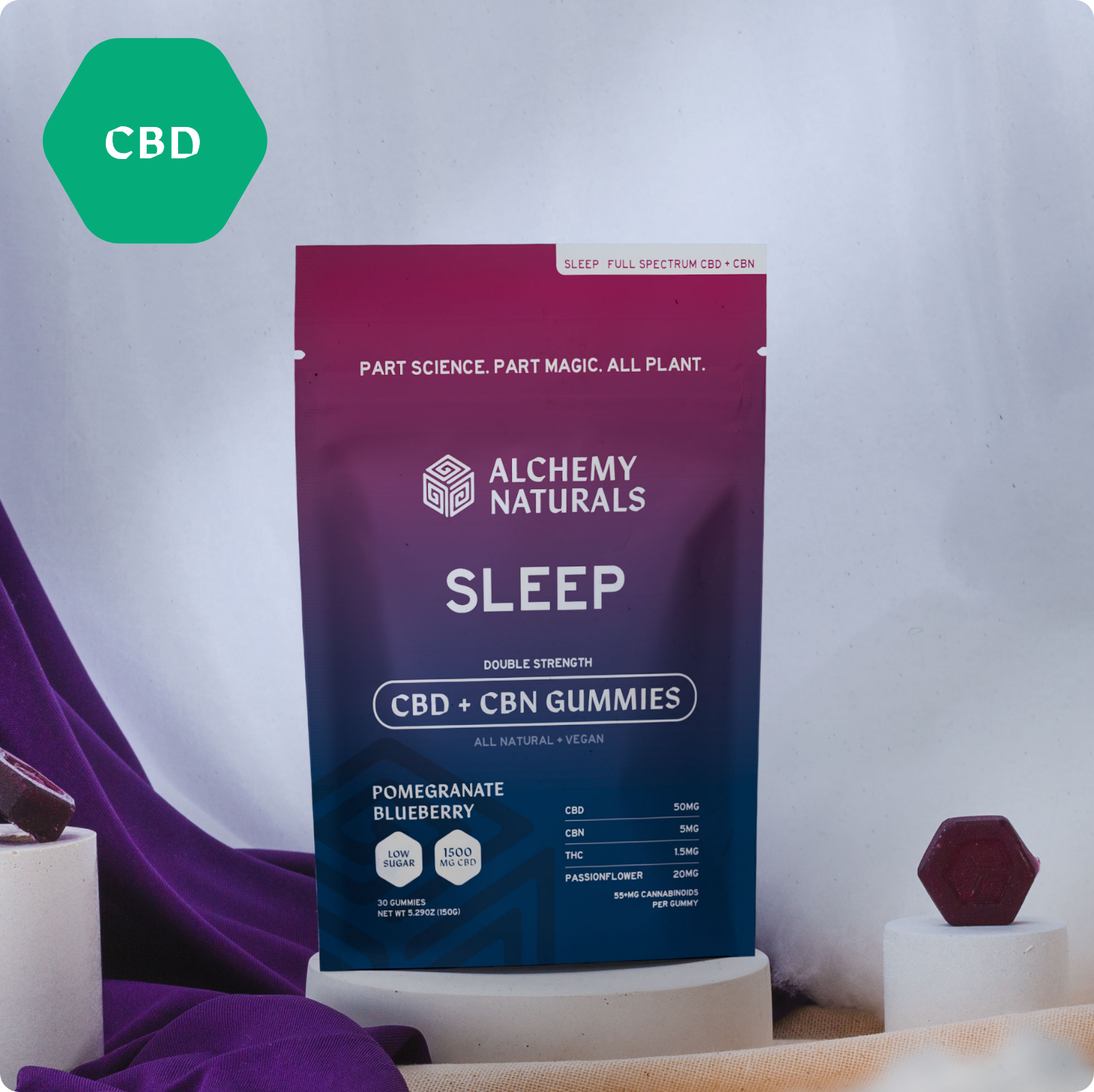6-Pack: Alchemy Naturals CBD Gummies For Sleep - Full Spectrum CBD + CBN