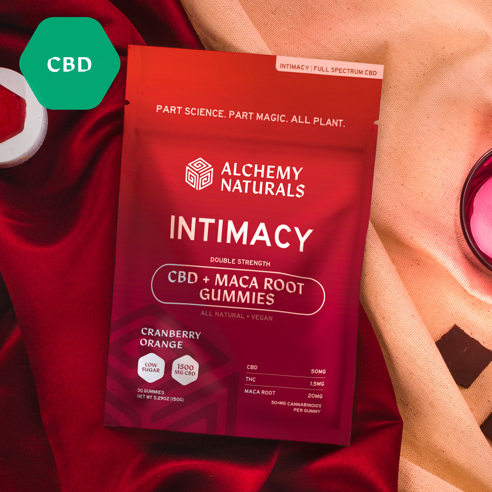 20-Pack: Alchemy Naturals CBD Gummies for Intimacy - Full Spectrum - Sample 100mg/2count