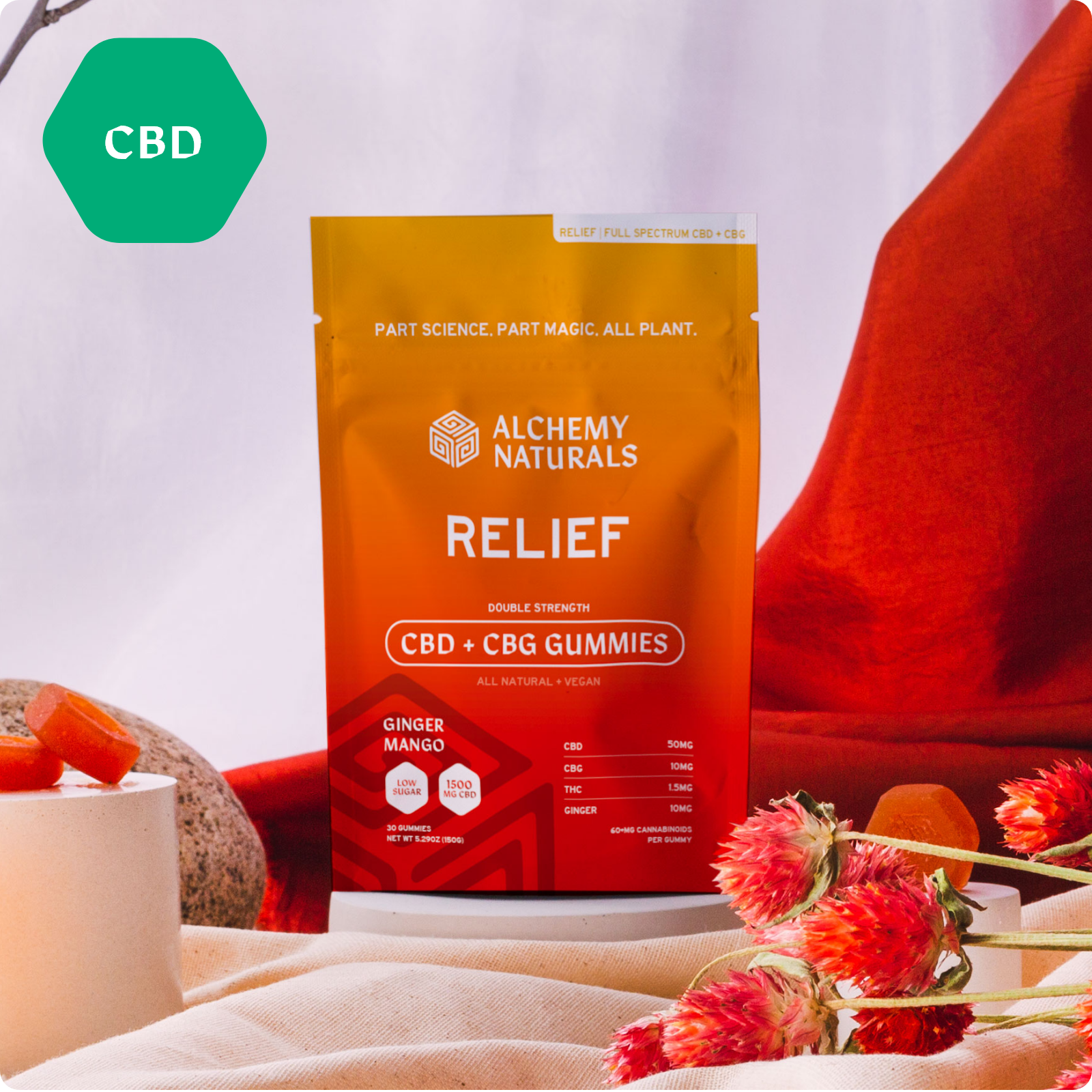 6-Pack: Alchemy Naturals CBD Gummies for Soothing Relief with CBG