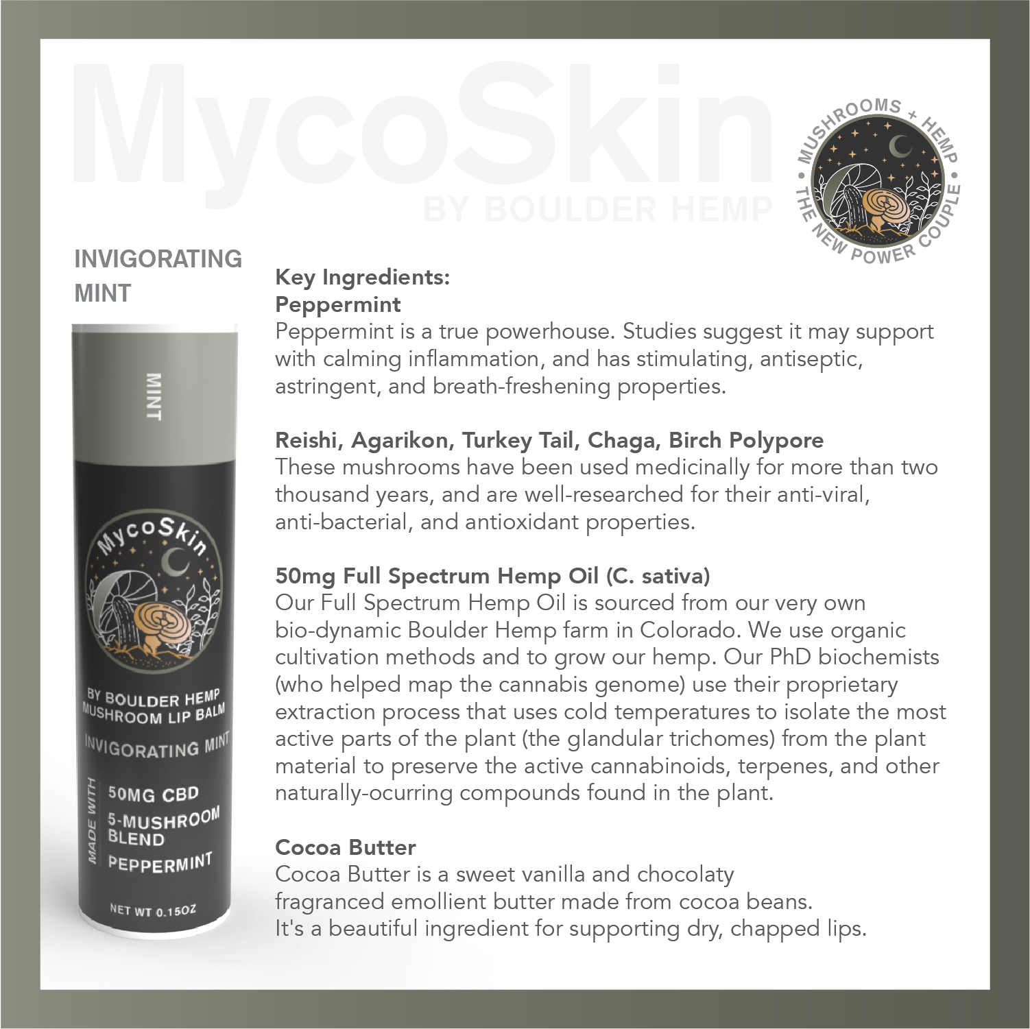 Wholesale Invigorating Peppermint 50mg CBD + MushroomLip Balm