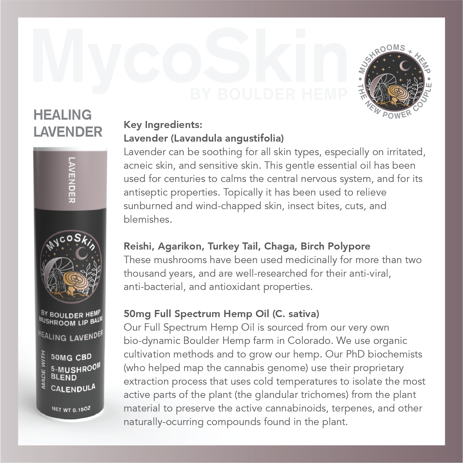 Wholesale Healing Lavender 50mg CBD + Mushroom Lip Balm